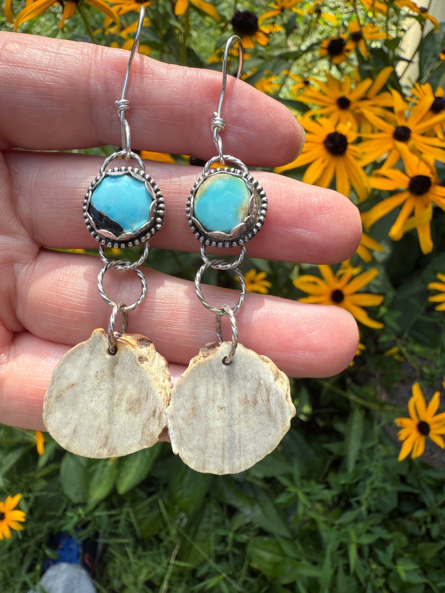 Turquoise and Antler Earrings