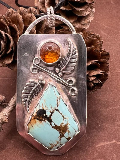 Turquoise and Amber Pendant